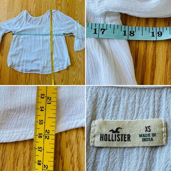 Hollister Top Size XS White Cold Shoulder Boho Peasant Blouse - Picture 8 of 10